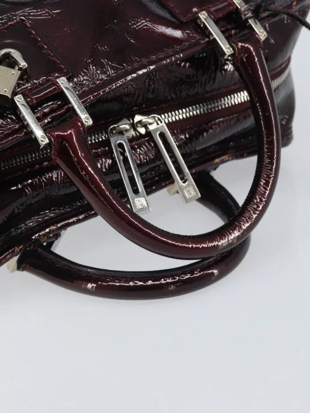 LOEWE Anagram Amazonas Hand Bag Patent leather Silver Purple Auth bs33035 - Picture 8 of 16
